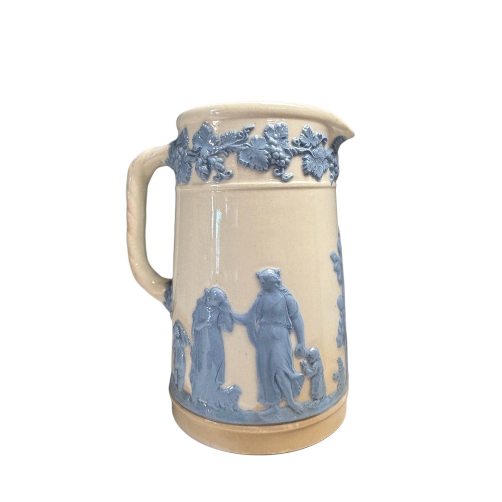 Rare Wedgwood Embossed Queensware Pitcher blue white design Ceramic Pitcher